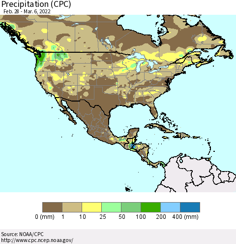 North America Precipitation (CPC) Thematic Map For 2/28/2022 - 3/6/2022