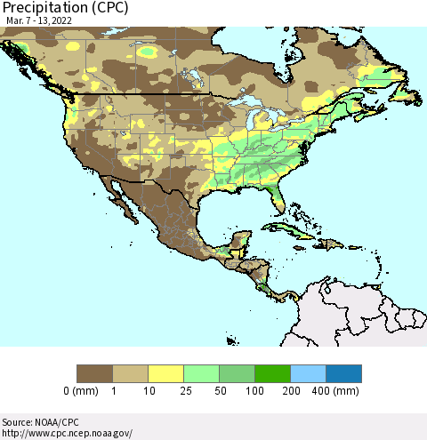 North America Precipitation (CPC) Thematic Map For 3/7/2022 - 3/13/2022