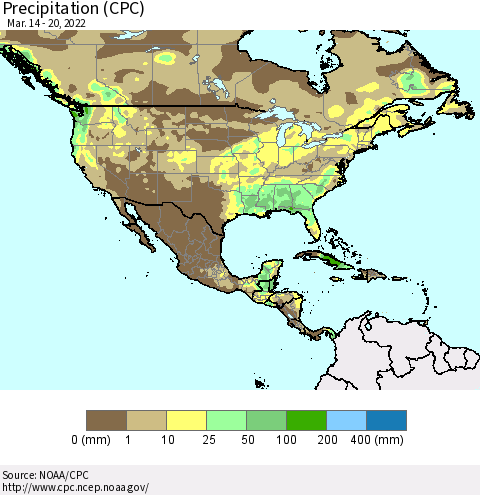 North America Precipitation (CPC) Thematic Map For 3/14/2022 - 3/20/2022