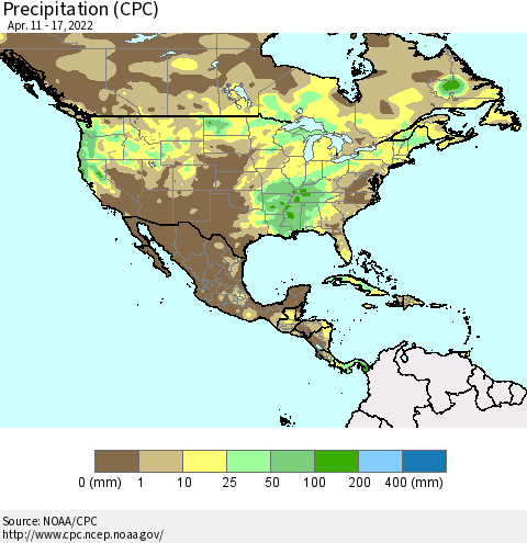 North America Precipitation (CPC) Thematic Map For 4/11/2022 - 4/17/2022
