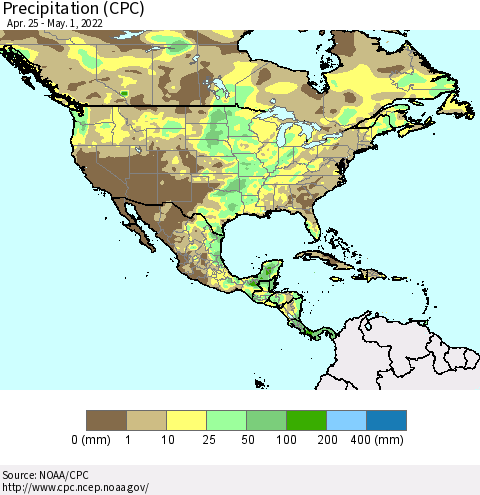North America Precipitation (CPC) Thematic Map For 4/25/2022 - 5/1/2022