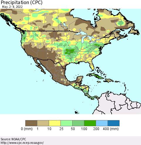 North America Precipitation (CPC) Thematic Map For 5/2/2022 - 5/8/2022