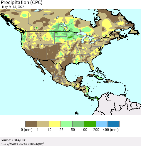 North America Precipitation (CPC) Thematic Map For 5/9/2022 - 5/15/2022