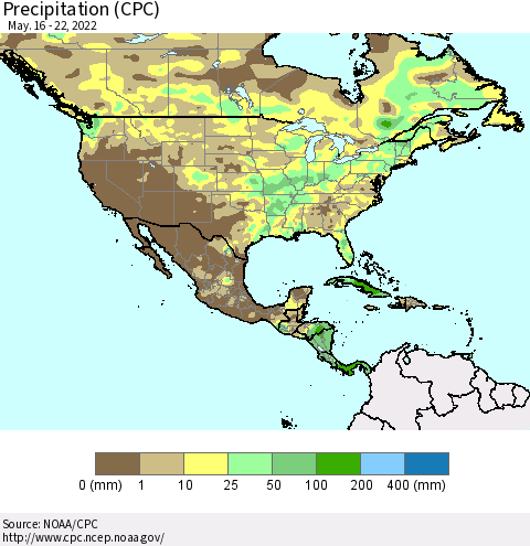 North America Precipitation (CPC) Thematic Map For 5/16/2022 - 5/22/2022