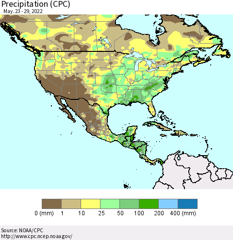 North America Precipitation (CPC) Thematic Map For 5/23/2022 - 5/29/2022