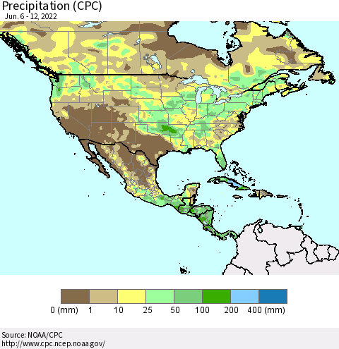 North America Precipitation (CPC) Thematic Map For 6/6/2022 - 6/12/2022