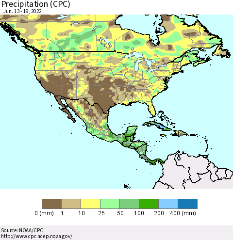 North America Precipitation (CPC) Thematic Map For 6/13/2022 - 6/19/2022