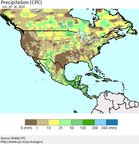 North America Precipitation (CPC) Thematic Map For 6/20/2022 - 6/26/2022