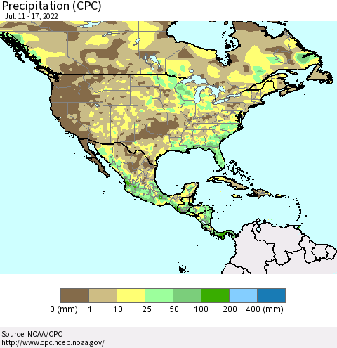 North America Precipitation (CPC) Thematic Map For 7/11/2022 - 7/17/2022