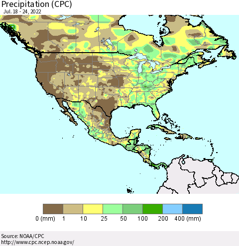 North America Precipitation (CPC) Thematic Map For 7/18/2022 - 7/24/2022