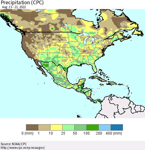 North America Precipitation (CPC) Thematic Map For 8/15/2022 - 8/21/2022