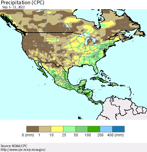 North America Precipitation (CPC) Thematic Map For 9/5/2022 - 9/11/2022