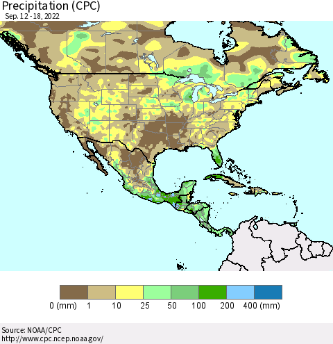 North America Precipitation (CPC) Thematic Map For 9/12/2022 - 9/18/2022