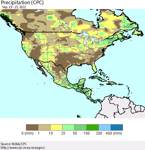 North America Precipitation (CPC) Thematic Map For 9/19/2022 - 9/25/2022