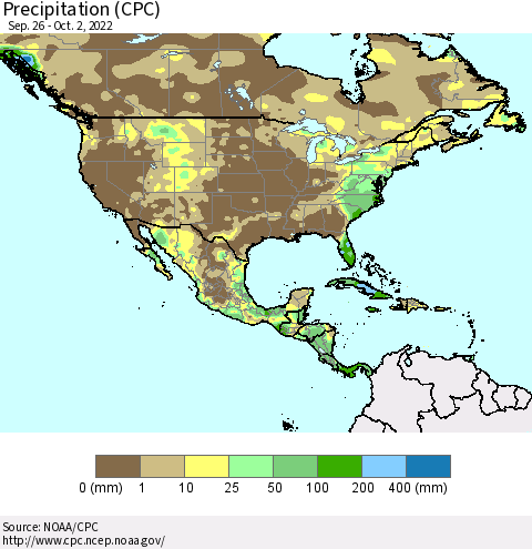 North America Precipitation (CPC) Thematic Map For 9/26/2022 - 10/2/2022