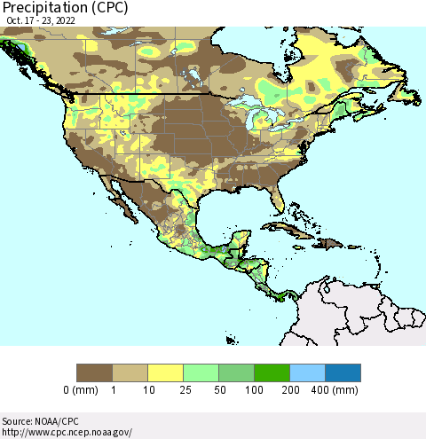 North America Precipitation (CPC) Thematic Map For 10/17/2022 - 10/23/2022