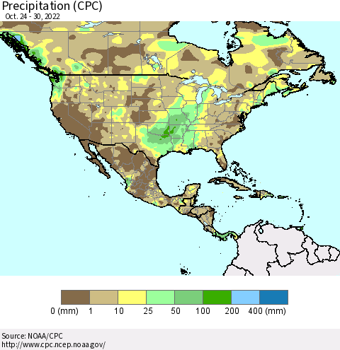 North America Precipitation (CPC) Thematic Map For 10/24/2022 - 10/30/2022