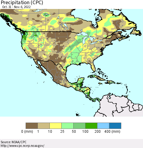 North America Precipitation (CPC) Thematic Map For 10/31/2022 - 11/6/2022
