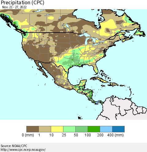 North America Precipitation (CPC) Thematic Map For 11/21/2022 - 11/27/2022