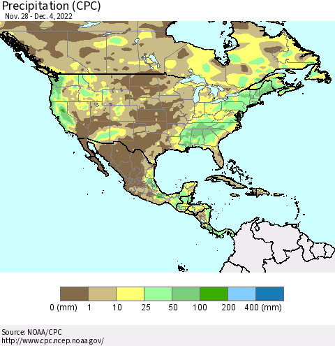 North America Precipitation (CPC) Thematic Map For 11/28/2022 - 12/4/2022