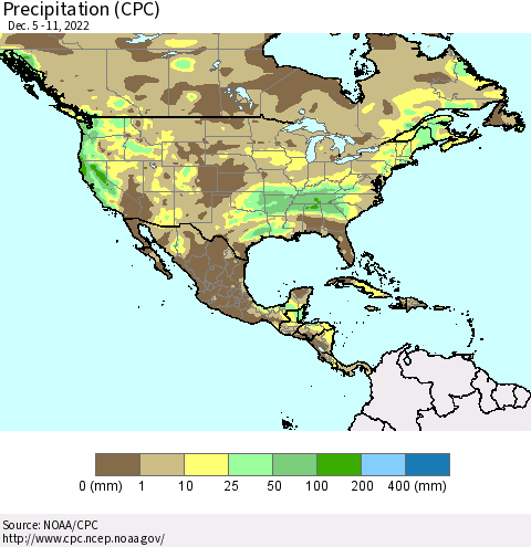 North America Precipitation (CPC) Thematic Map For 12/5/2022 - 12/11/2022