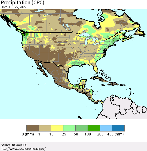 North America Precipitation (CPC) Thematic Map For 12/19/2022 - 12/25/2022