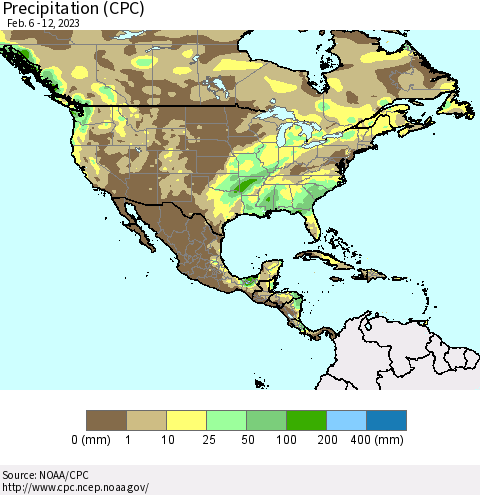 North America Precipitation (CPC) Thematic Map For 2/6/2023 - 2/12/2023