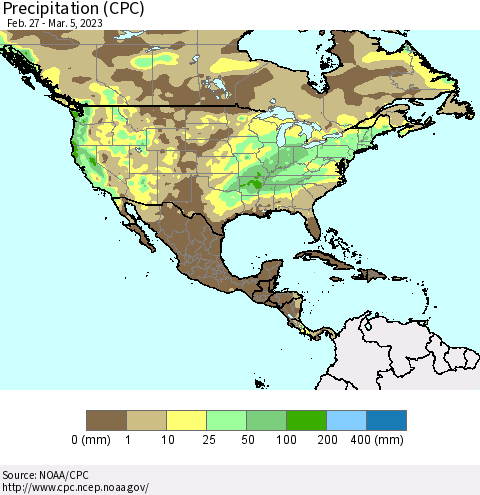 North America Precipitation (CPC) Thematic Map For 2/27/2023 - 3/5/2023