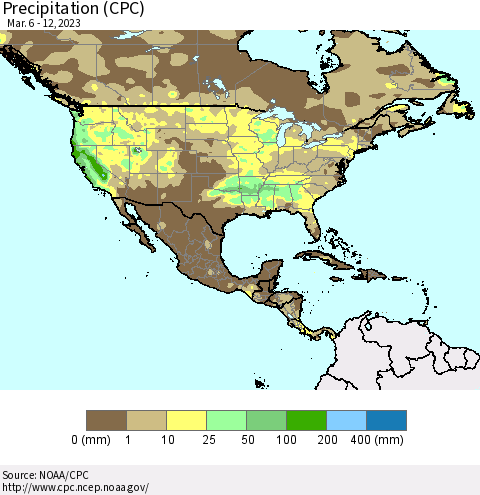 North America Precipitation (CPC) Thematic Map For 3/6/2023 - 3/12/2023