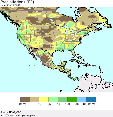 North America Precipitation (CPC) Thematic Map For 3/13/2023 - 3/19/2023