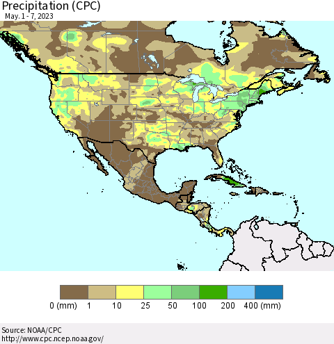 North America Precipitation (CPC) Thematic Map For 5/1/2023 - 5/7/2023