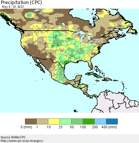North America Precipitation (CPC) Thematic Map For 5/8/2023 - 5/14/2023