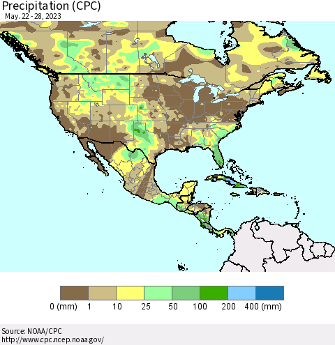 North America Precipitation (CPC) Thematic Map For 5/22/2023 - 5/28/2023