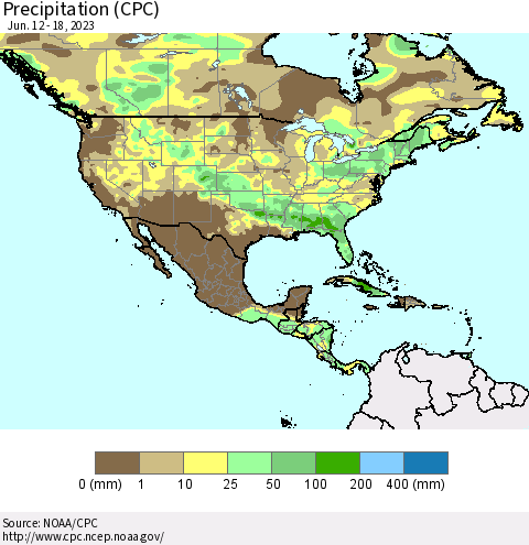 North America Precipitation (CPC) Thematic Map For 6/12/2023 - 6/18/2023