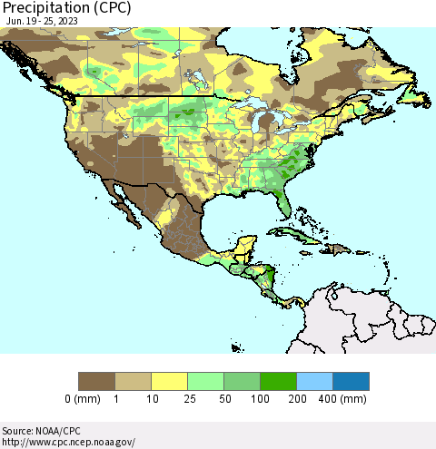 North America Precipitation (CPC) Thematic Map For 6/19/2023 - 6/25/2023
