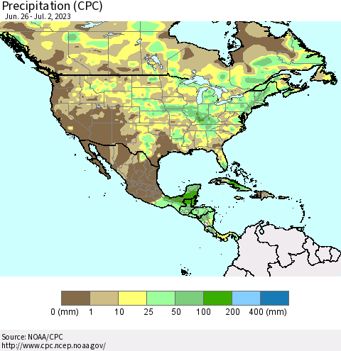 North America Precipitation (CPC) Thematic Map For 6/26/2023 - 7/2/2023