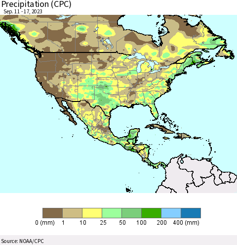 North America Precipitation (CPC) Thematic Map For 9/11/2023 - 9/17/2023