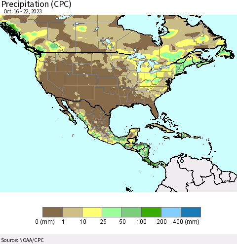 North America Precipitation (CPC) Thematic Map For 10/16/2023 - 10/22/2023