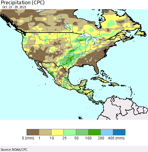 North America Precipitation (CPC) Thematic Map For 10/23/2023 - 10/29/2023