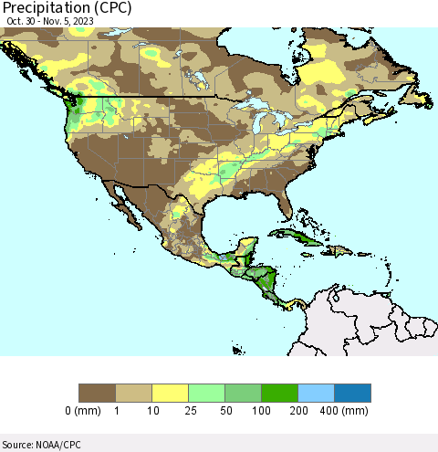 North America Precipitation (CPC) Thematic Map For 10/30/2023 - 11/5/2023