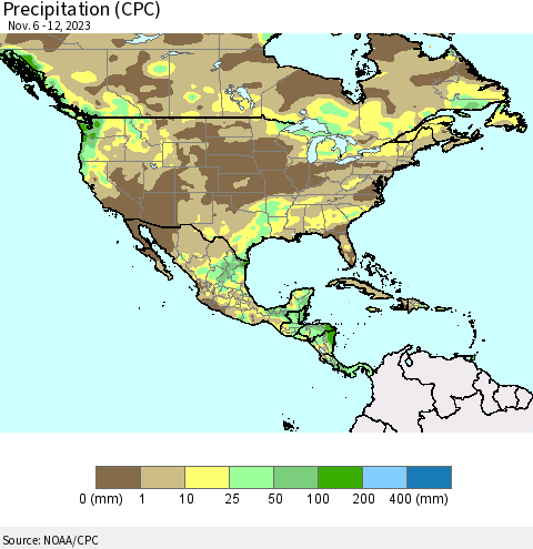 North America Precipitation (CPC) Thematic Map For 11/6/2023 - 11/12/2023