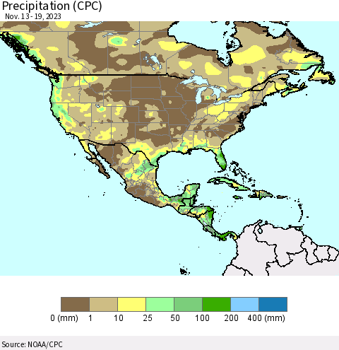 North America Precipitation (CPC) Thematic Map For 11/13/2023 - 11/19/2023