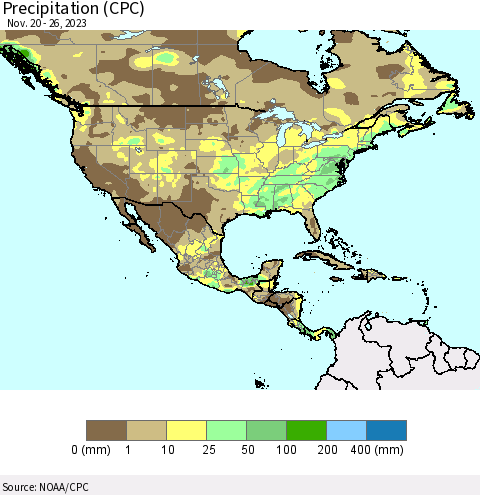 North America Precipitation (CPC) Thematic Map For 11/20/2023 - 11/26/2023