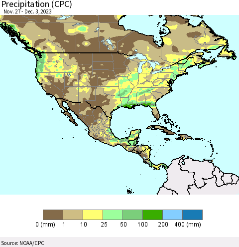 North America Precipitation (CPC) Thematic Map For 11/27/2023 - 12/3/2023