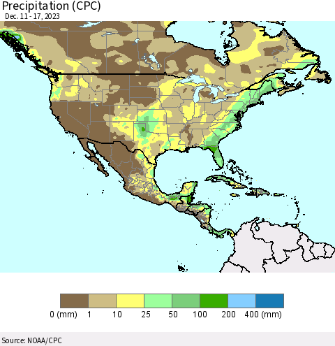 North America Precipitation (CPC) Thematic Map For 12/11/2023 - 12/17/2023