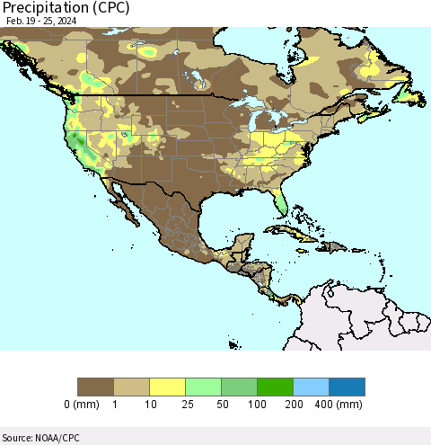 North America Precipitation (CPC) Thematic Map For 2/19/2024 - 2/25/2024
