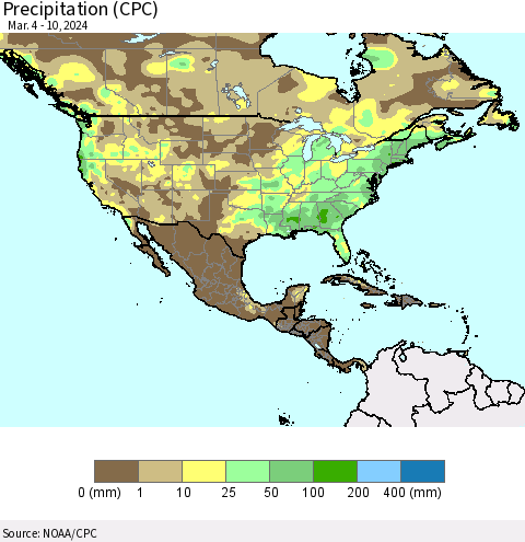 North America Precipitation (CPC) Thematic Map For 3/4/2024 - 3/10/2024
