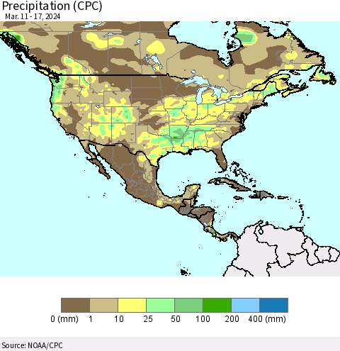 North America Precipitation (CPC) Thematic Map For 3/11/2024 - 3/17/2024