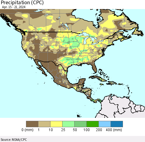 North America Precipitation (CPC) Thematic Map For 4/15/2024 - 4/21/2024