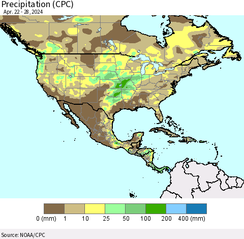 North America Precipitation (CPC) Thematic Map For 4/22/2024 - 4/28/2024